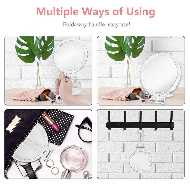 Cheftick Double Sided Hand Held Mirror - 1X & 7X Magnifying Handheld Makeup Mirror with Adjustable Folding Handle, Portable, Transparent & Round (6") - Image 5